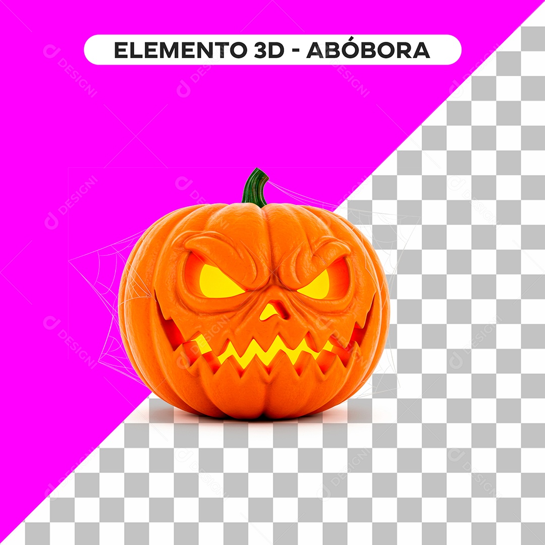Abóbora Assustadora com Chapéu de Bruxa Elemento 3D de Halloween para Composição PSD