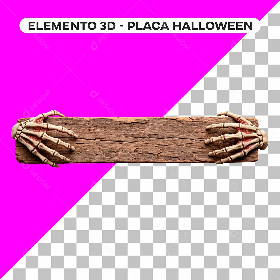 Placa de Madeira Elemento 3D de Halloween para Composição PSD