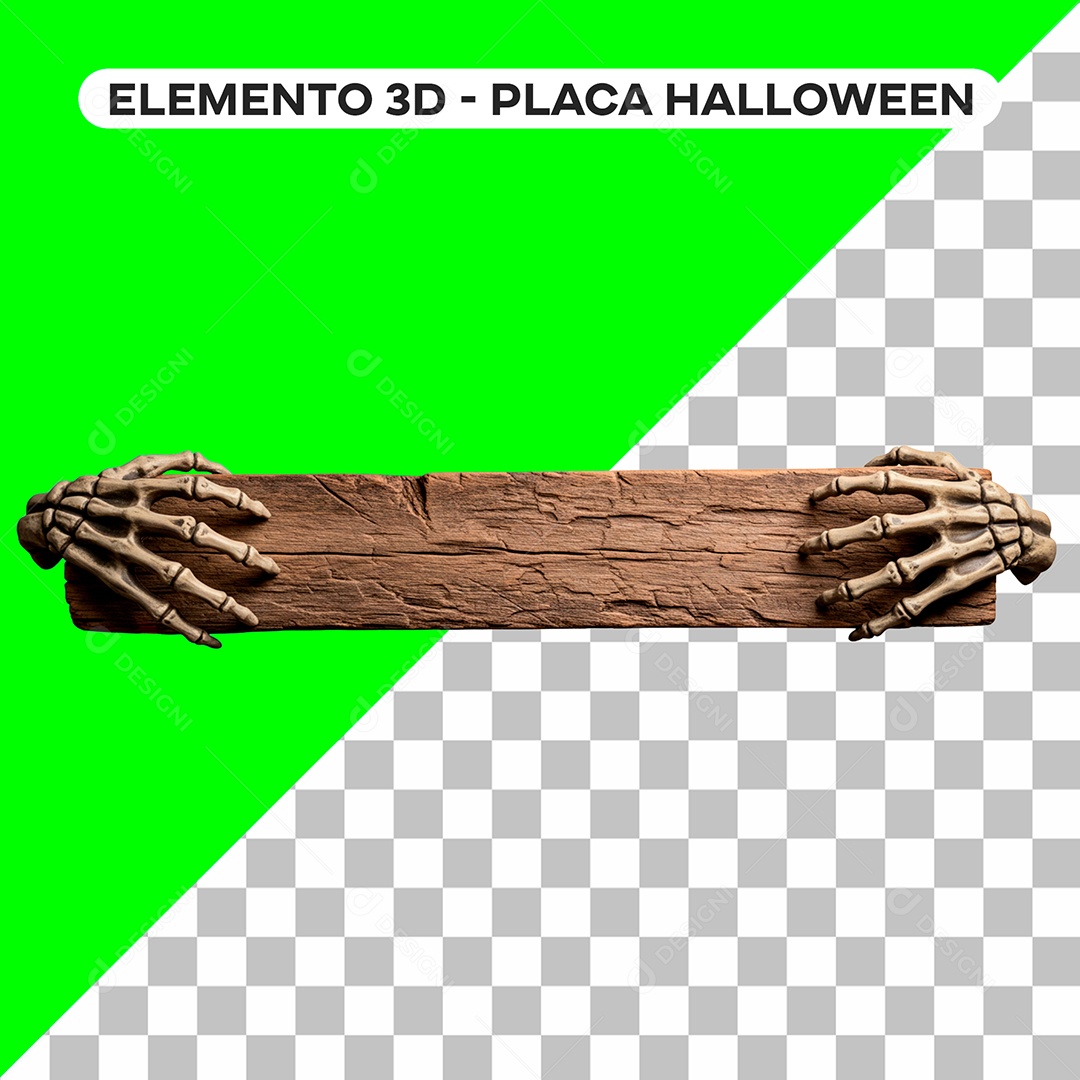 Placa de Madeira Elemento 3D de Halloween para Composição PSD