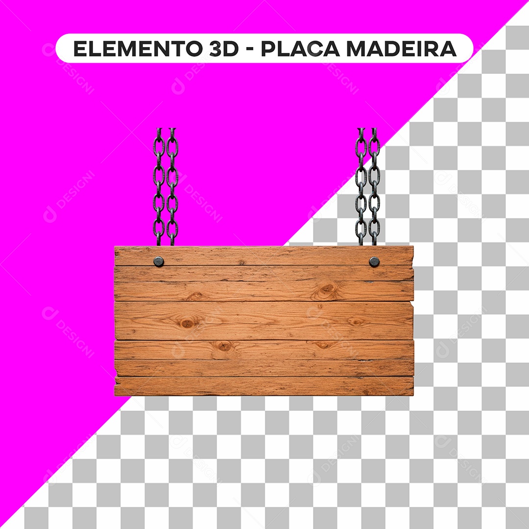 Placa de Madeira com Correntes Elemento 3D para Composição PSD