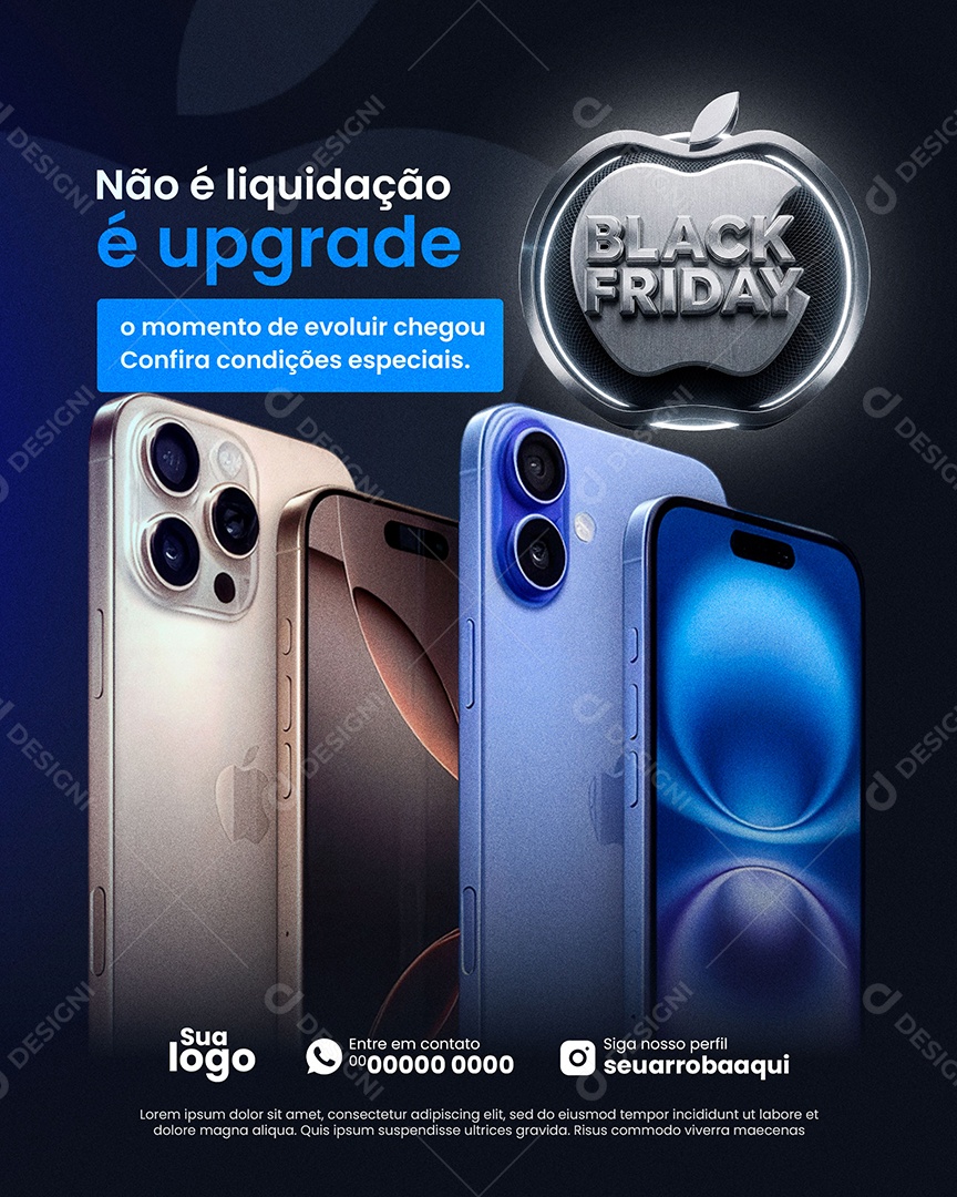 Loja da Apple Black Friday Não é Liquidação é Upgrade Social Media PSD Editável