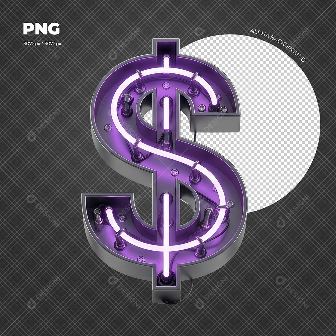 Cifrão com Luz de Led Roxo Elemento 3D para Compoisção PSD