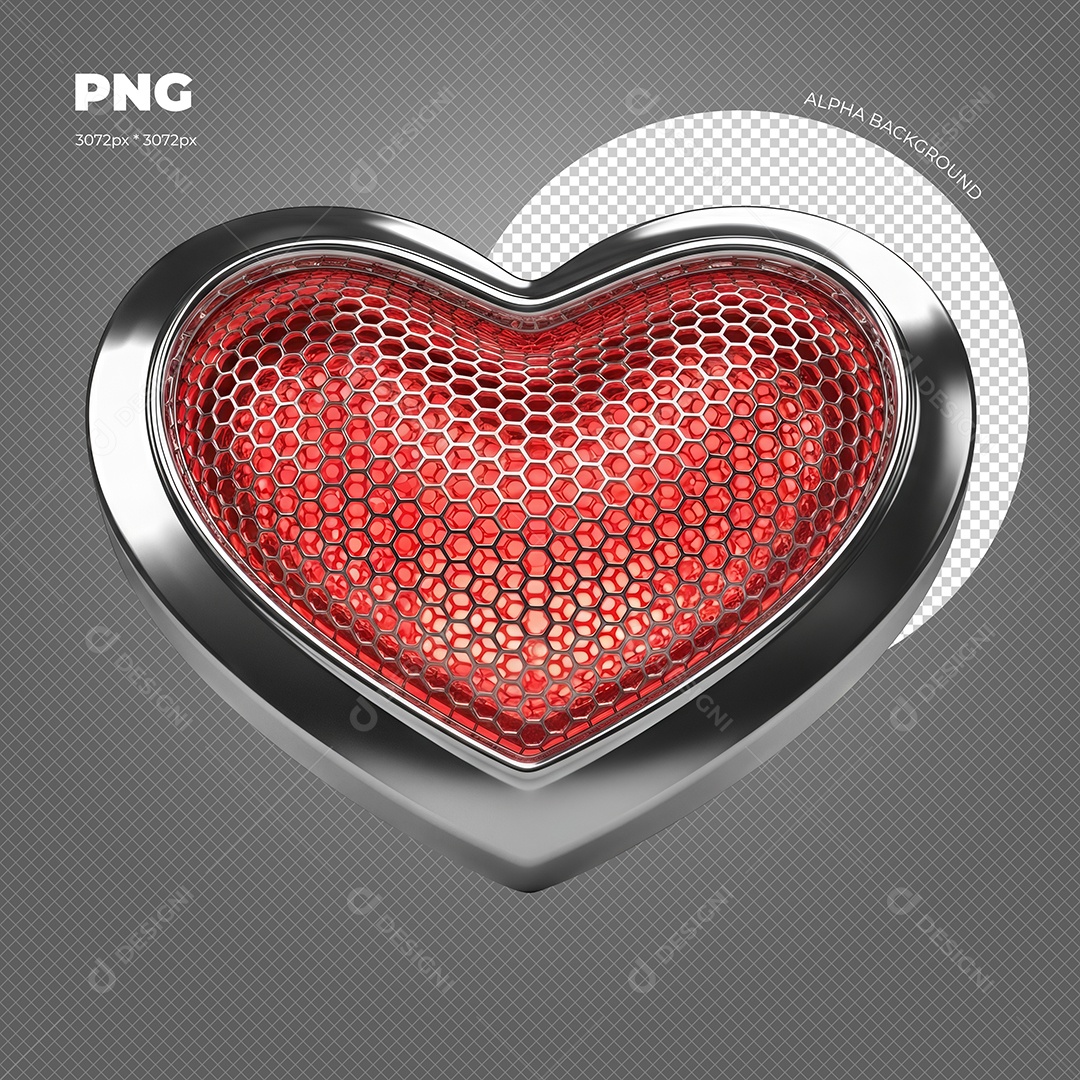 Coração de Metal Elemento 3D para Composição PSD