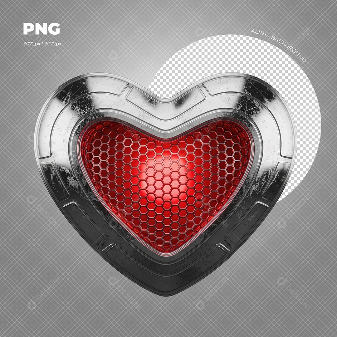 Coração de Metal Elemento 3D para Composição PSD