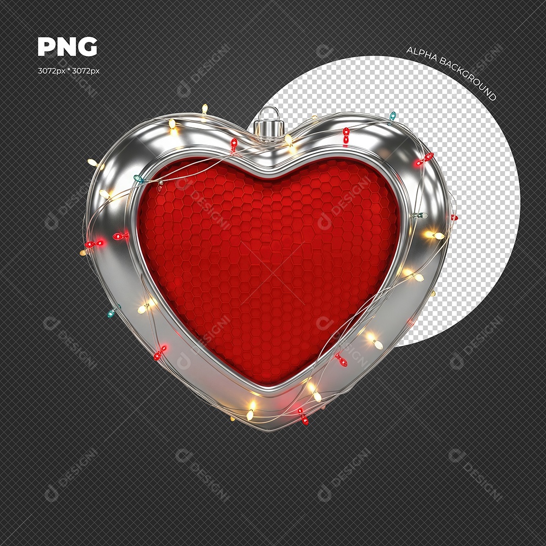 Coração com Luz Pisca Pisca Elemento 3D para Composição PSD