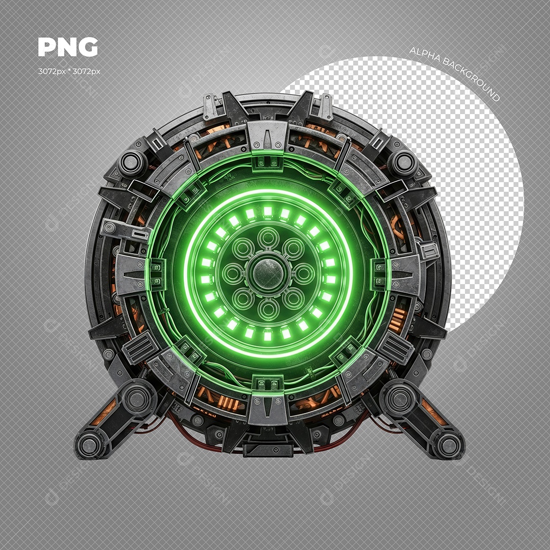 Circulo Futurista com Luz de Led Verde Elemento 3D para Composição PSD