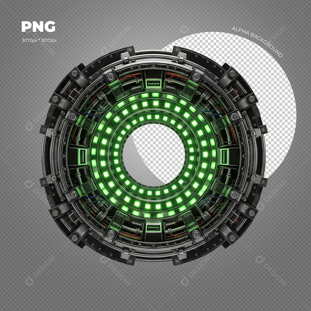 Circulo Futurista com Luz de Led Verde Elemento 3D para Composição PSD