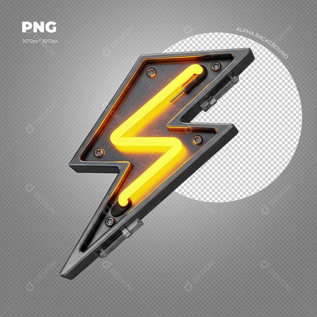 Raio com Luz de Led Neon Amarelo Elemento 3D para Composição PSD