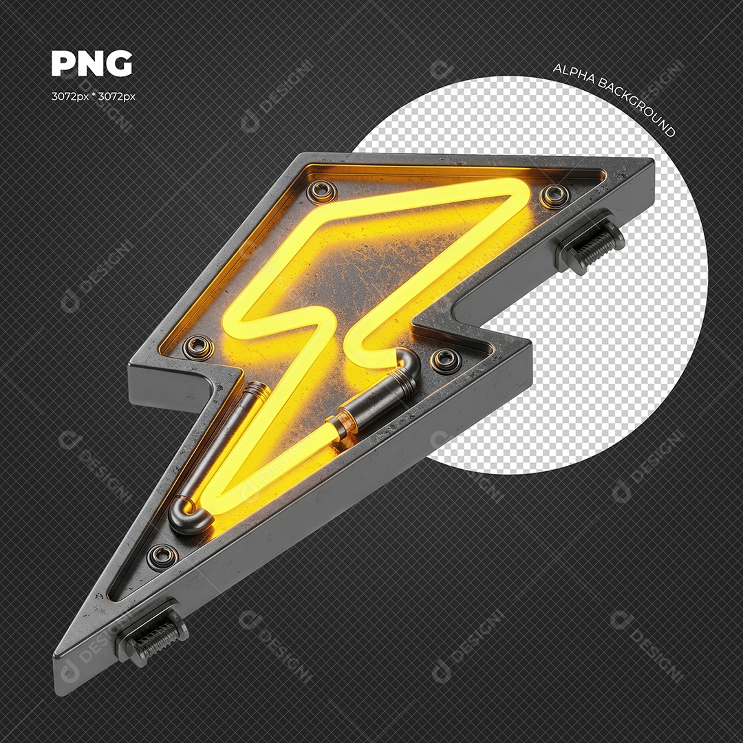 Raio com Luz de Led Neon Amarelo Elemento 3D para Composição PSD