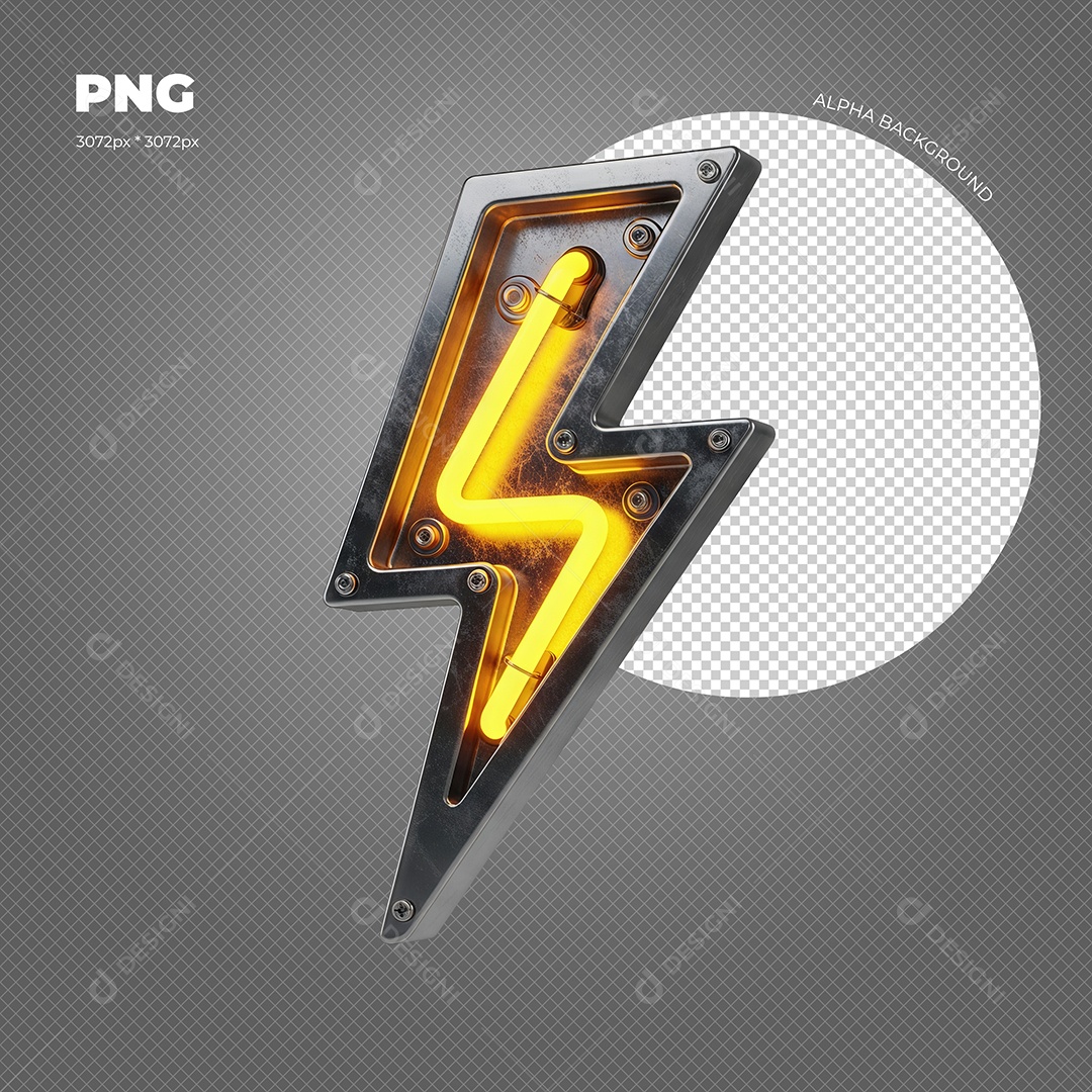 Raio com Luz de Led Neon Amarelo Elemento 3D para Composição PSD