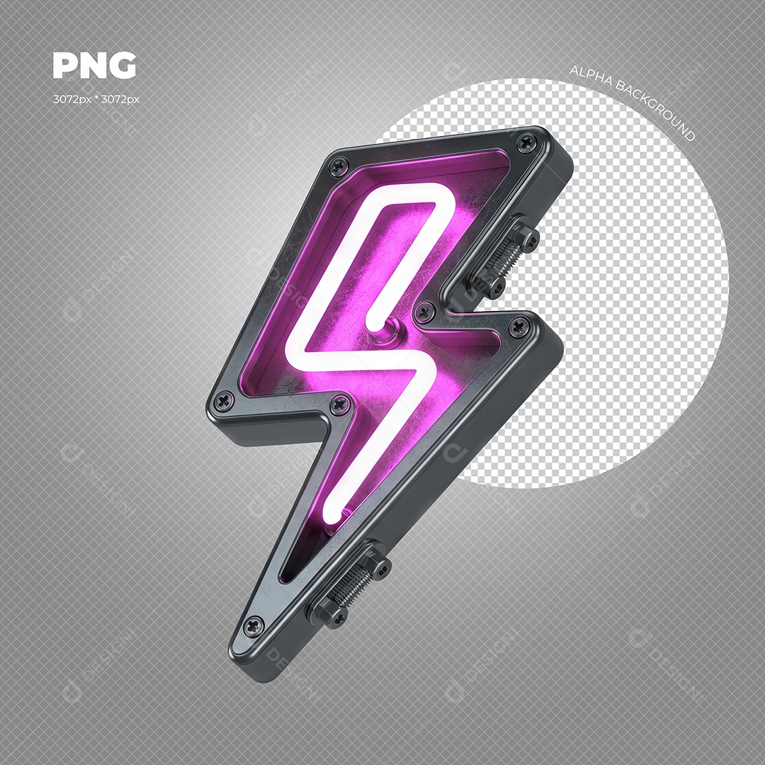 Raio com Luz de Led Neon Roxa Elemento 3D para Composição PSD
