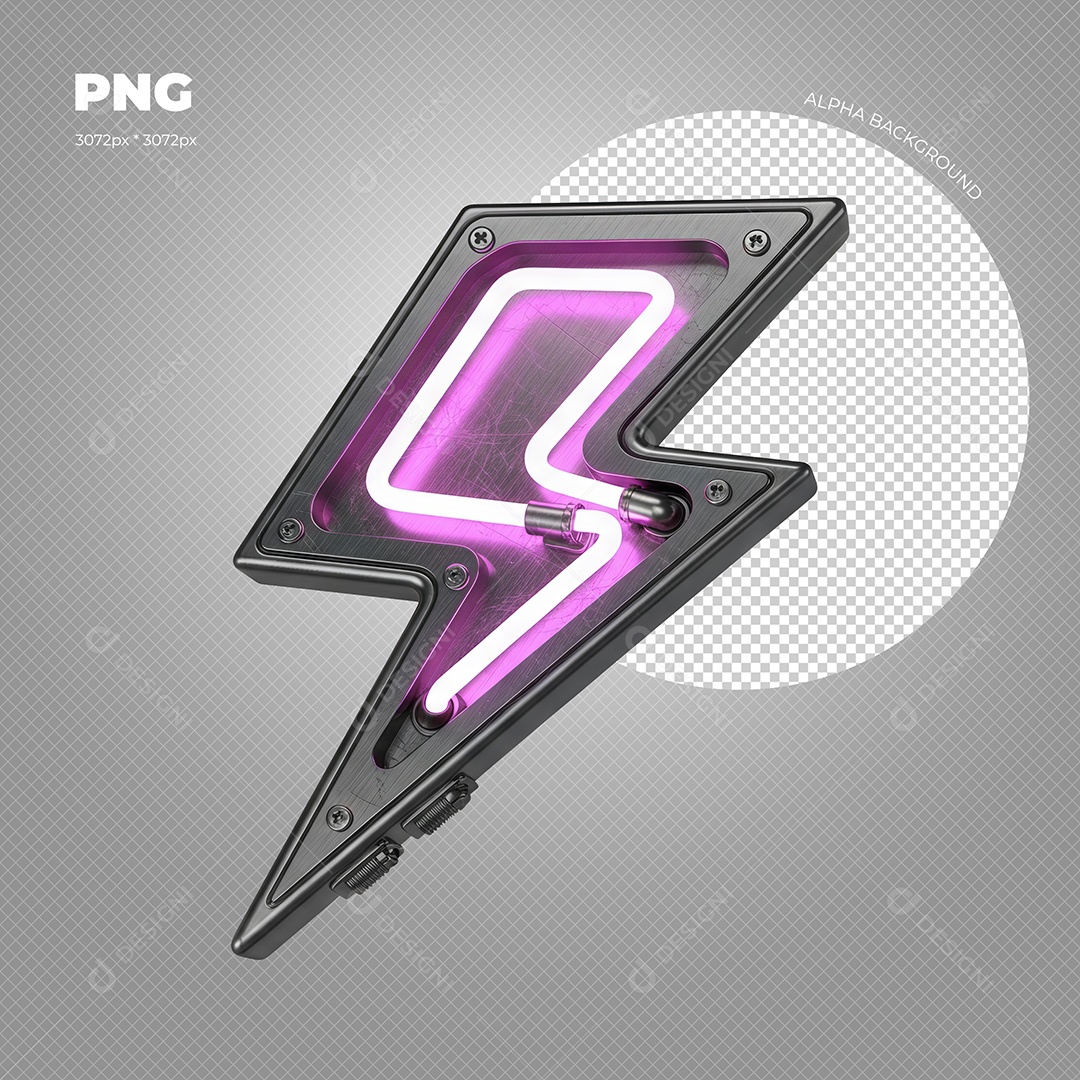 Raio com Luz de Led Neon Roxa Elemento 3D para Composição PSD