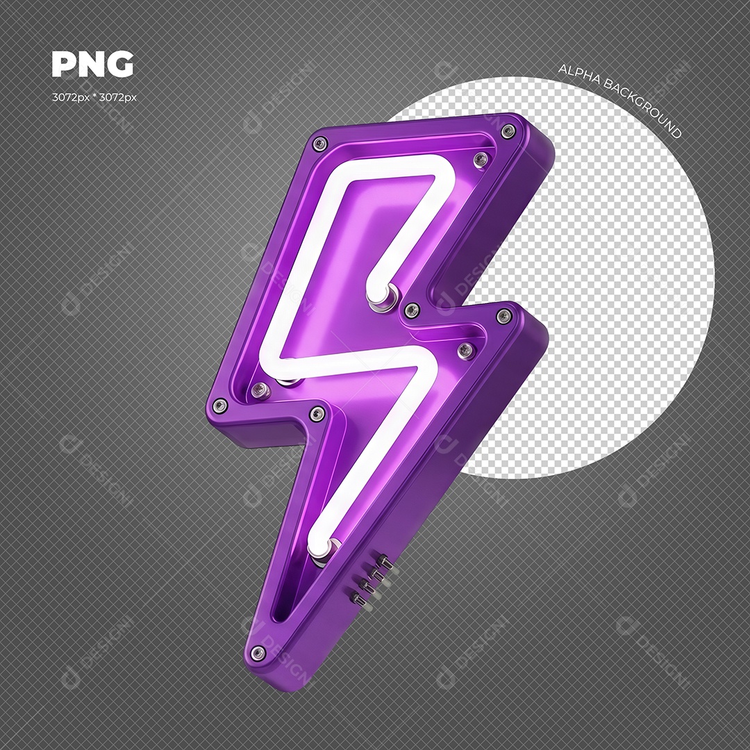 Raio com Luz de Led Neon Roxa Elemento 3D para Composição PSD