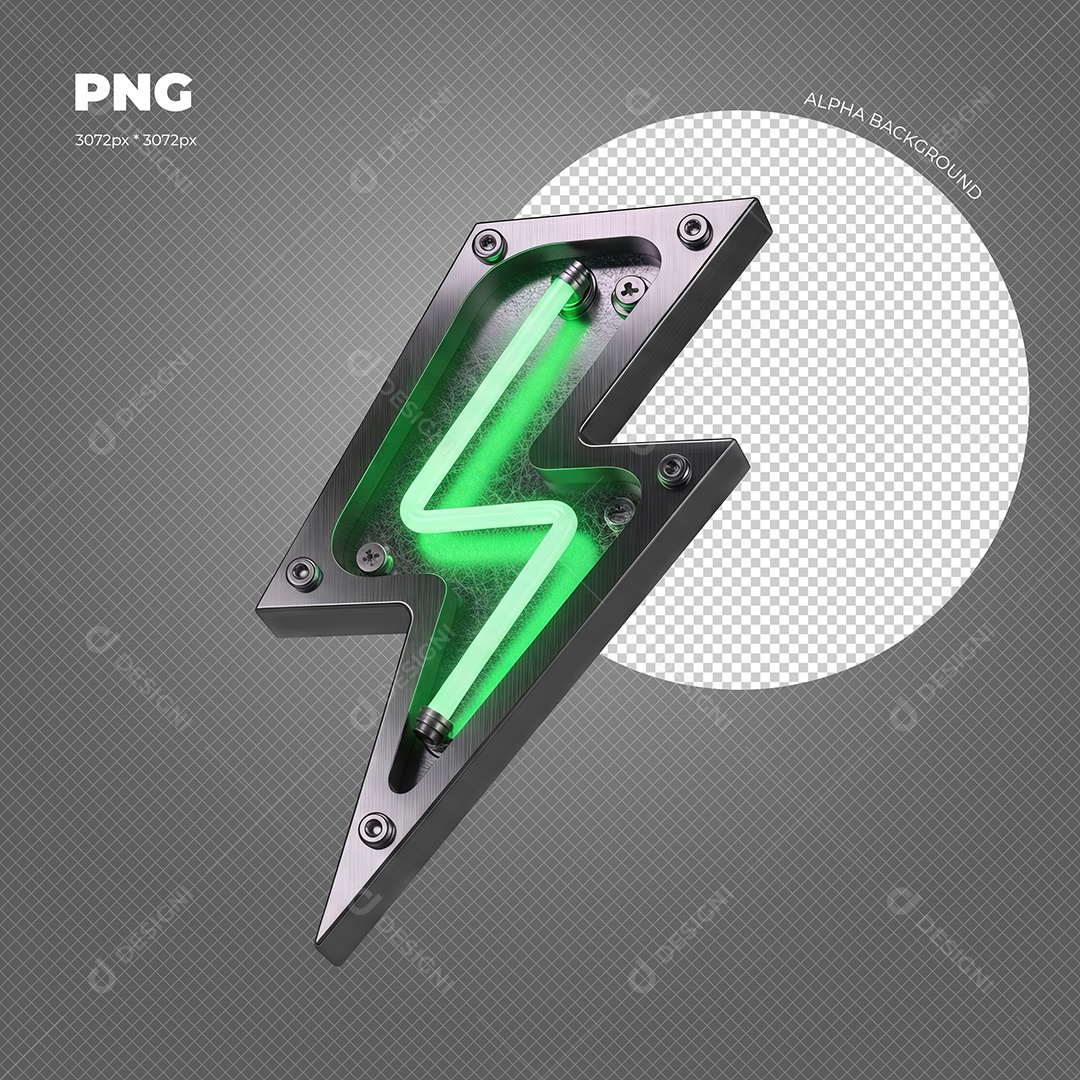 Raio com Luz de Led Neon Verde Elemento 3D para Composição PSD