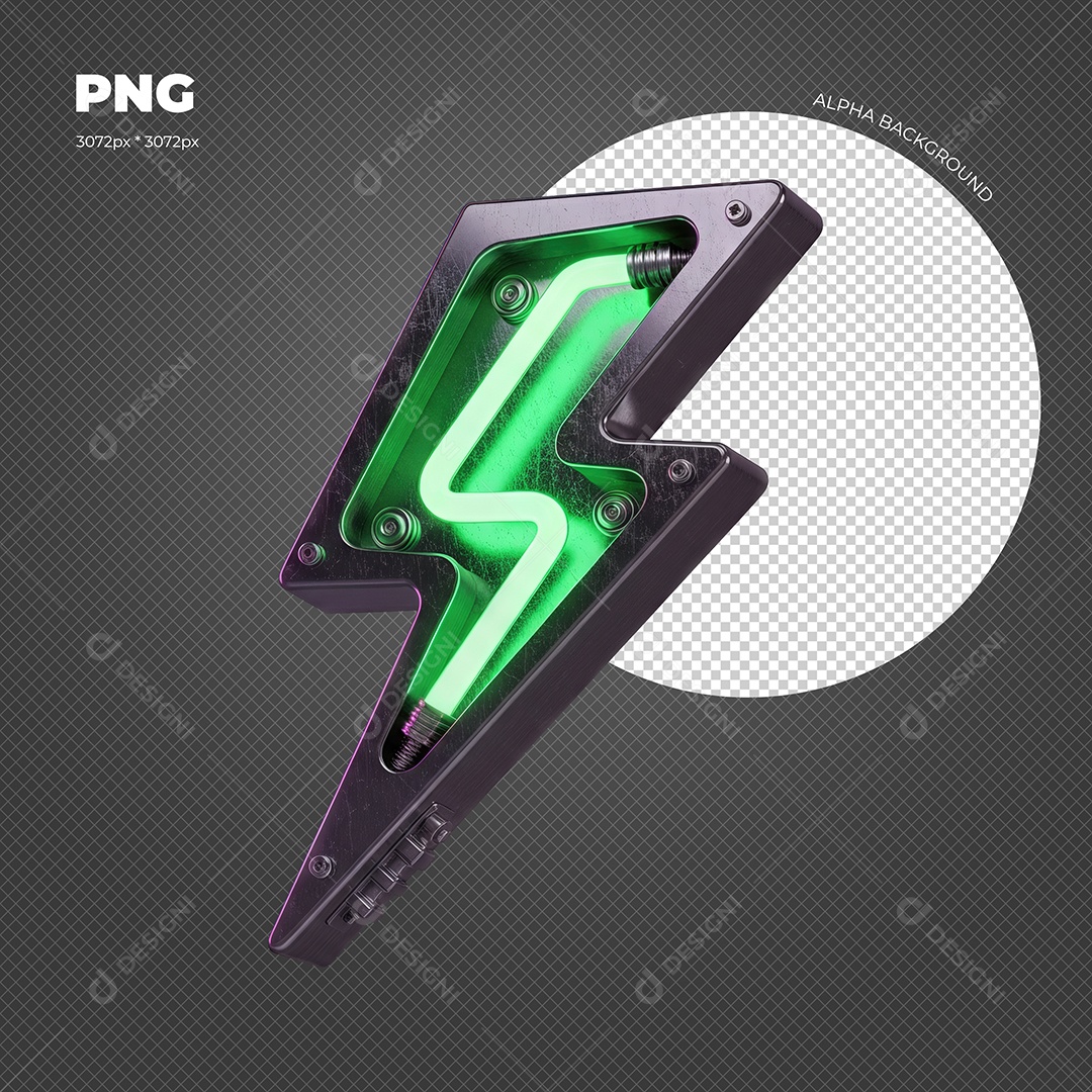 Raio com Luz de Led Neon Verde Elemento 3D para Composição PSD