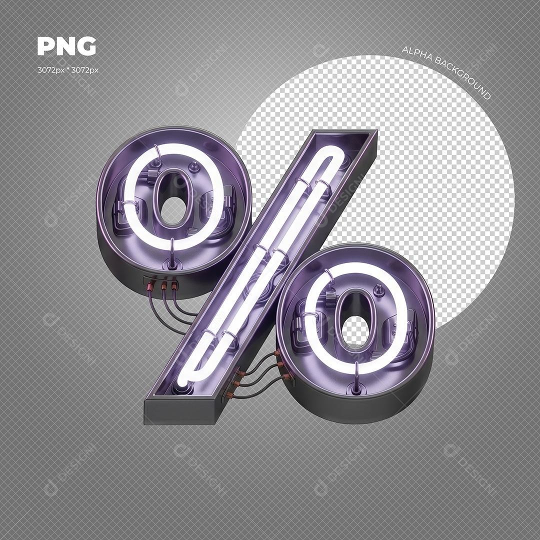 Símbolo de Porcentagem Roxo com Led Elemento 3D para Composição PSD