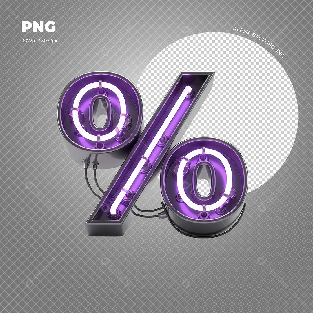 Símbolo de Porcentagem Roxo com Led Elemento 3D para Composição PSD