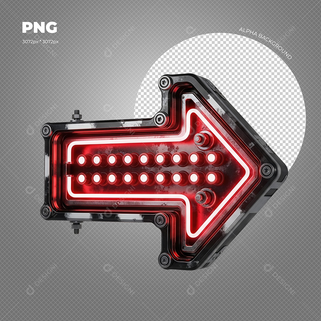 Seta com Luz de Led Vermelho Elemento 3D para Composição PSD