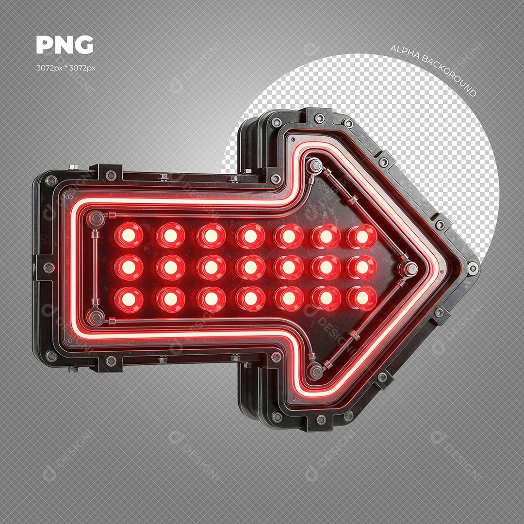 Seta com Luz de Led Vermelho Elemento 3D para Composição PSD