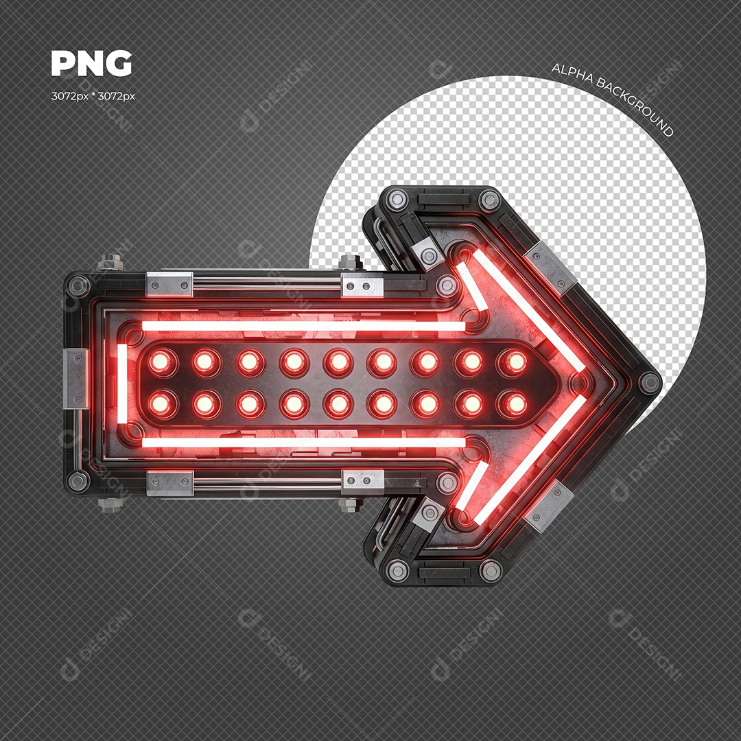 Seta com Luz de Led Vermelho Elemento 3D para Composição PSD