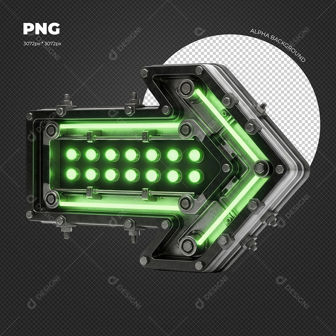 Seta com Luz de Led Verde Elemento 3D para Composição PSD