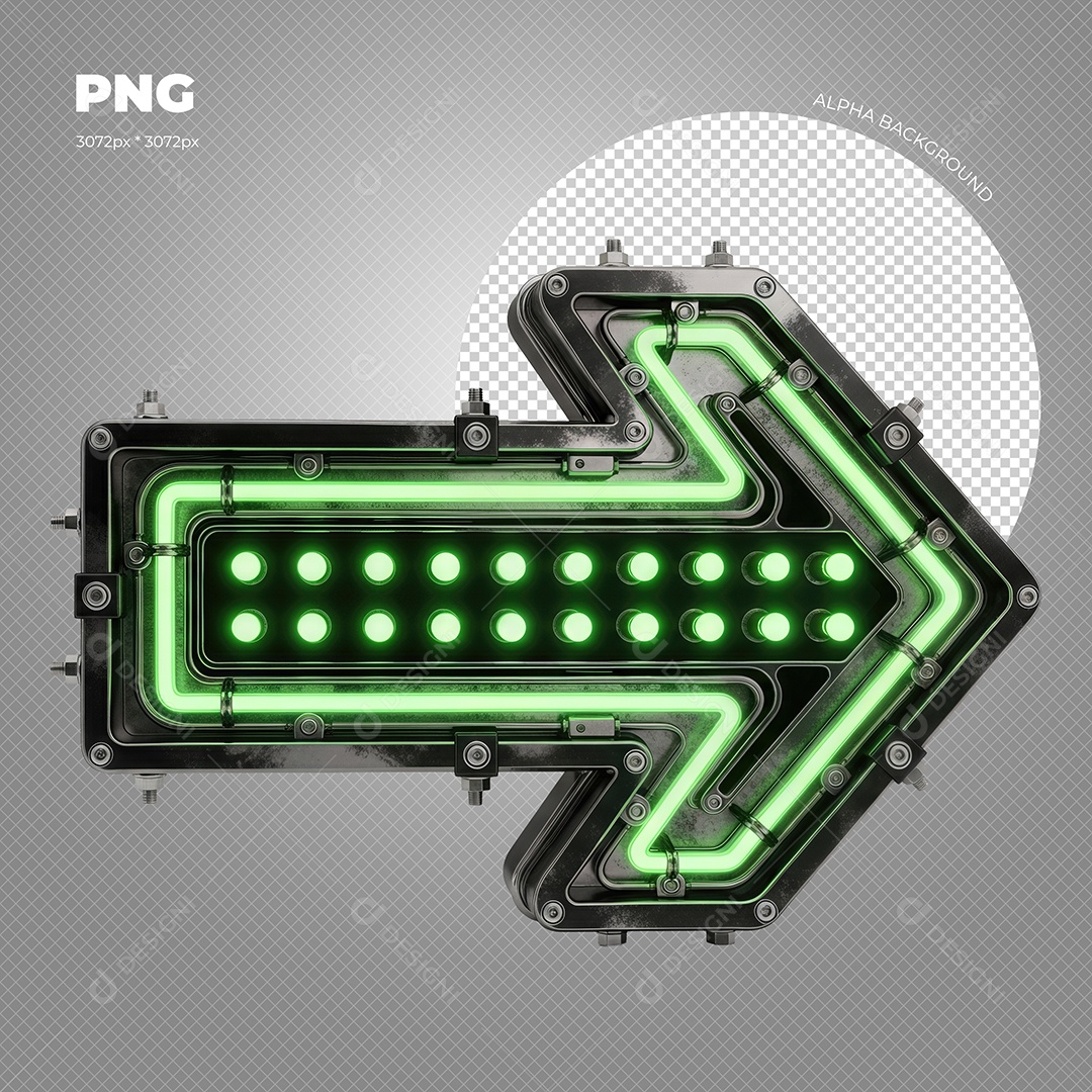 Seta com Luz de Led Verde Elemento 3D para Composição PSD