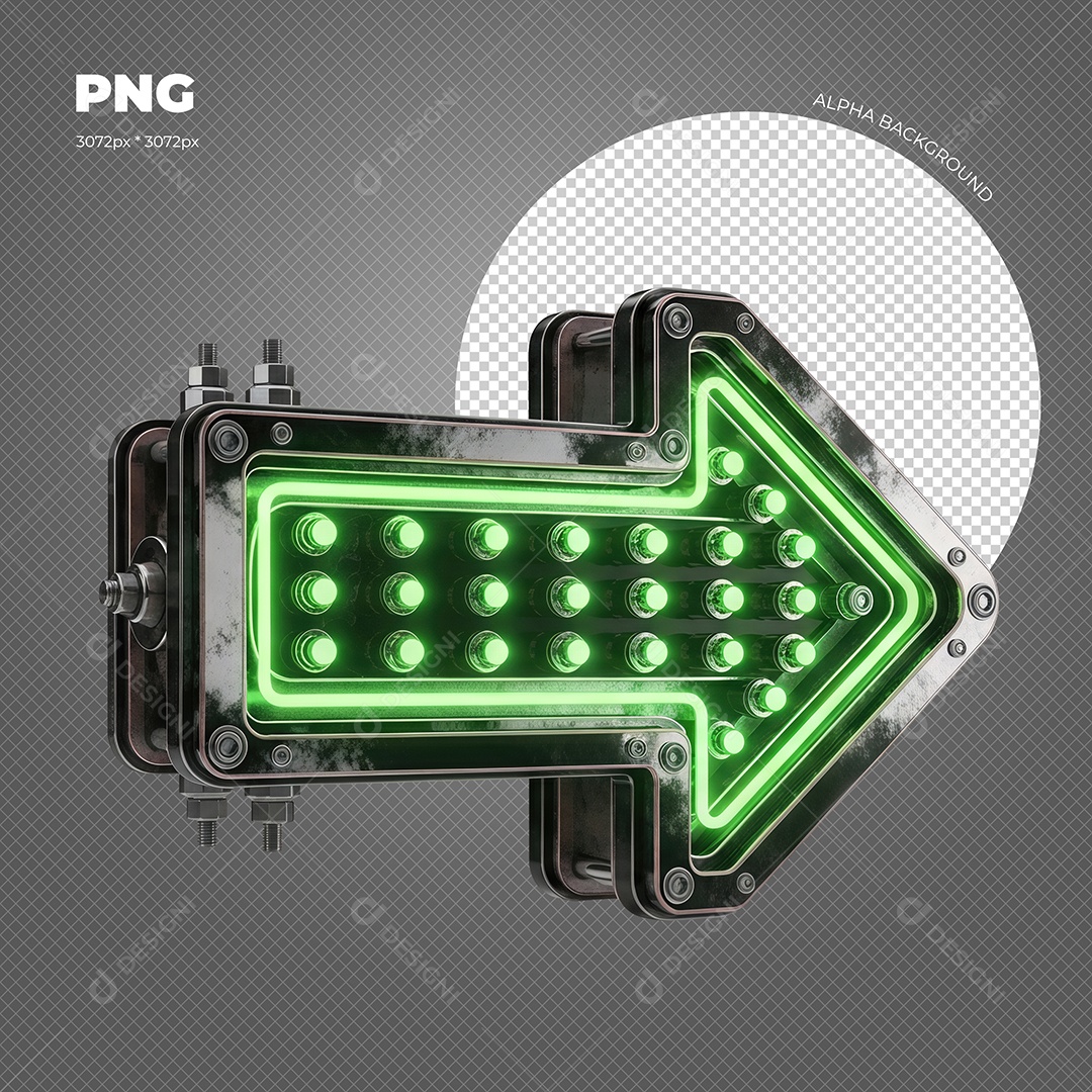 Seta com Luz de Led Verde Elemento 3D para Composição PSD