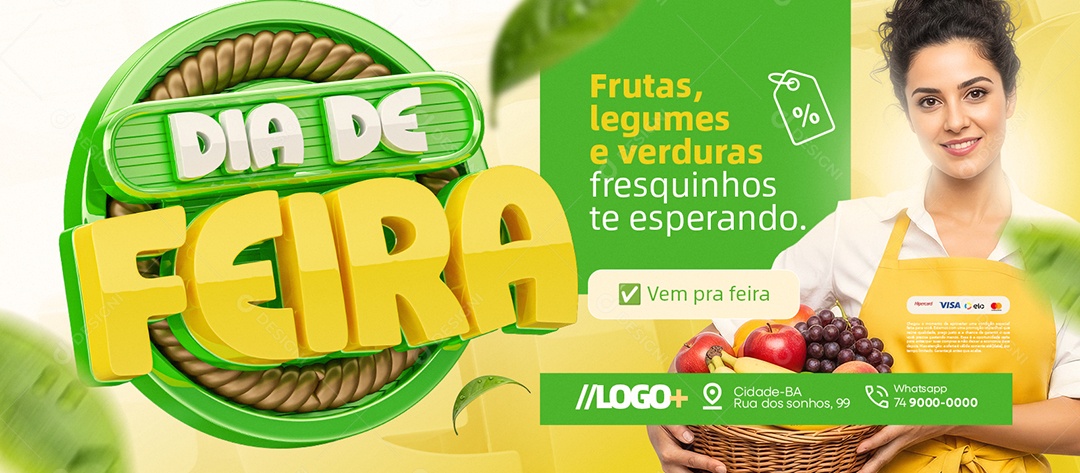 Banner Dia de Feira Hortifruti Frutas Legumes e Verduras Social Media PSD Editável