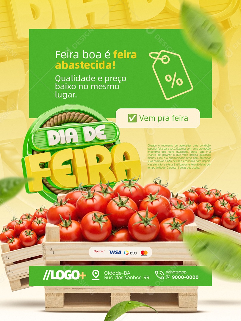Dia de Feira Hortifruti Tomate Feira Boa é Feira Abastecida Social Media PSD Editável