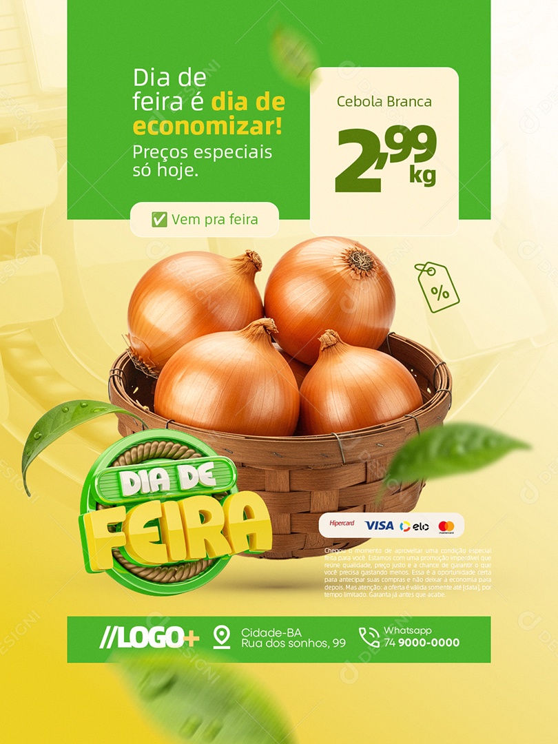 Dia de Feira Hortifruti Cebola Branca Dia de Economizar Social Media PSD Editável