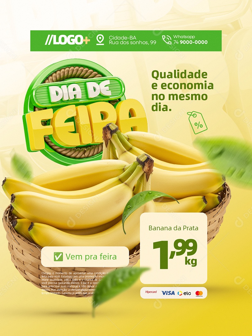 Dia de Feira Hortifruti Qualidade e Economia Banana Prata Social Media PSD Editável