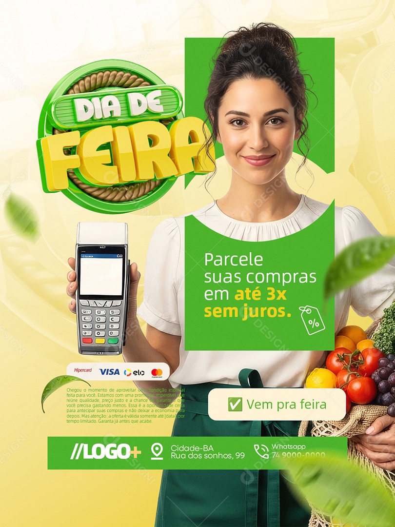 Dia de Feira Hortifruti Parcele Suas Compras Social Media PSD Editável