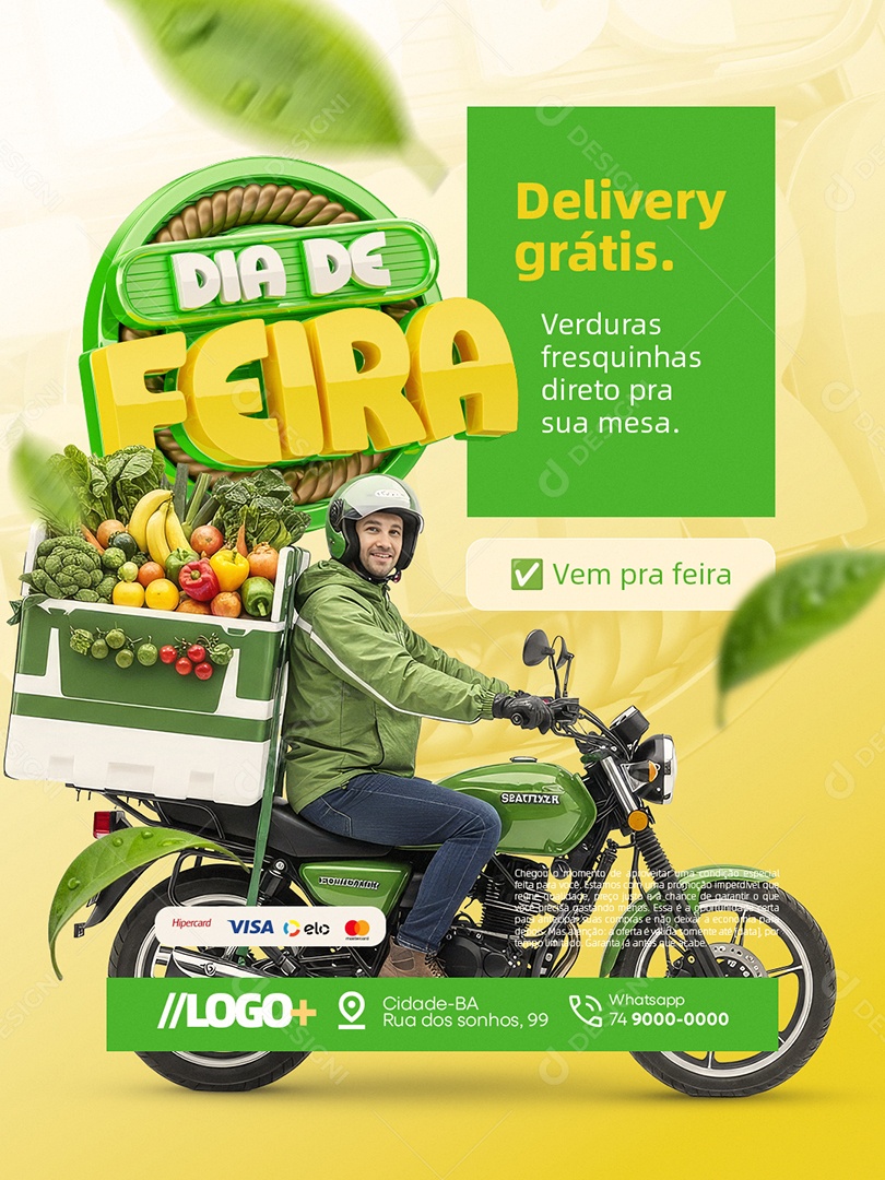 Dia de Feira Hortifruti Delivery Grátis Verduras Fresquinhas Social Media PSD Editável
