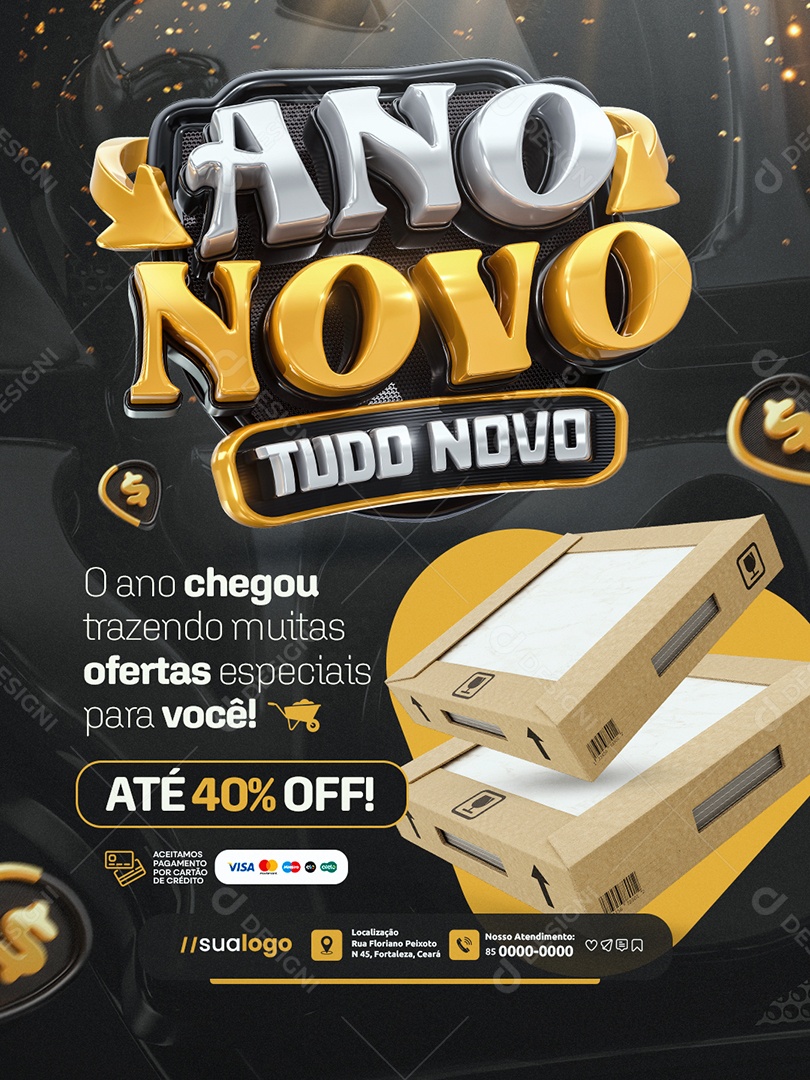 Ano Novo Tudo Novo Construção Piso Até 40% Off Social Media PSD Editável