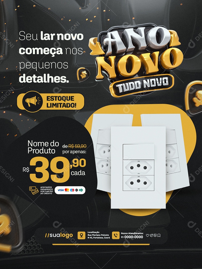 Ano Novo Tudo Novo Construção Estoque Limitado Social Media PSD Editável