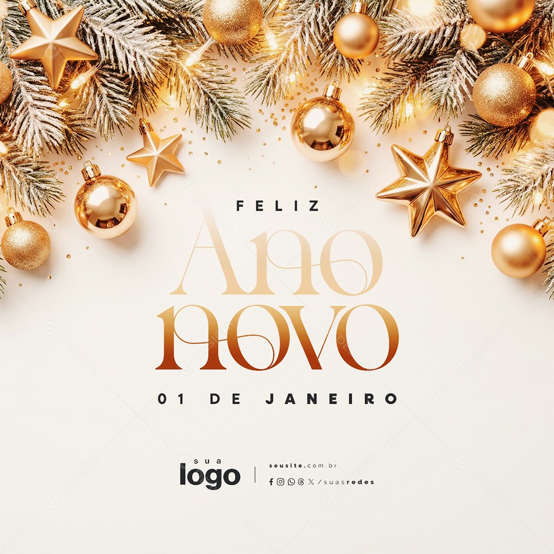 Feliz Ano Novo 01 de Janeiro Social Media PSD Editável