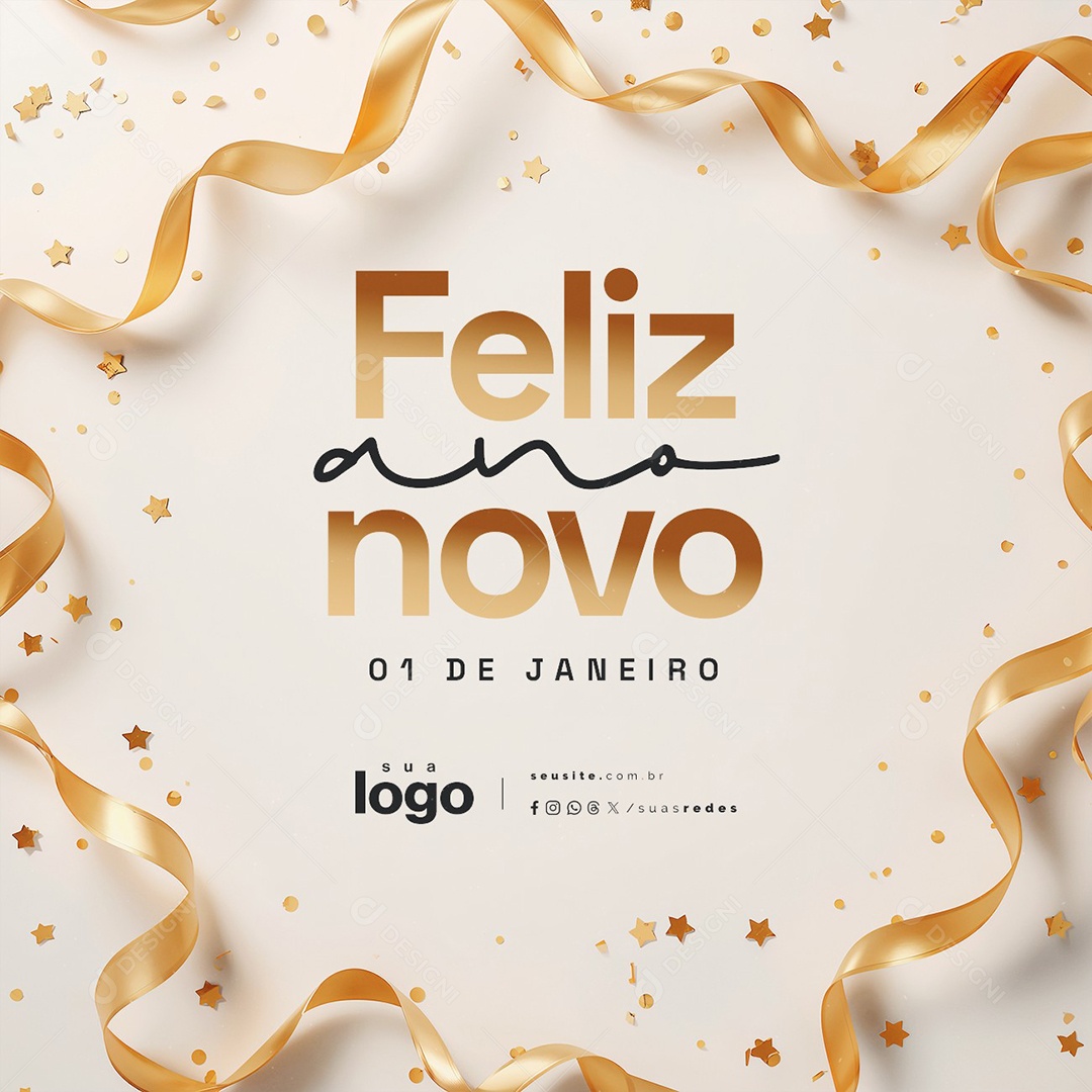 Feliz Ano Novo 01 de Janeiro Social Media PSD Editável