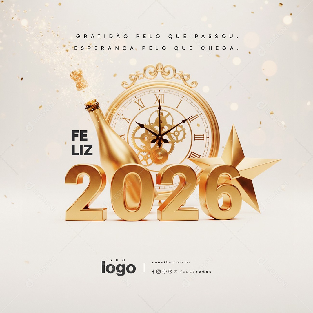 Feliz 2026 Ano Novo 01 de Janeiro Gratidão Pelo Que Passou Social Media PSD Editável