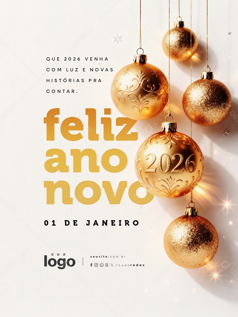Feliz Ano Novo 01 de Janeiro Social Media PSD Editável