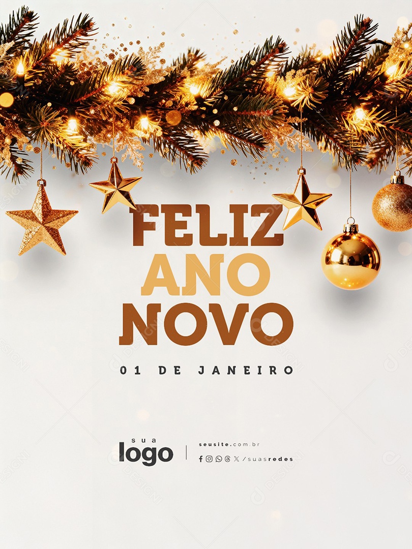 Feliz Ano Novo 01 de Janeiro Social Media PSD Editável