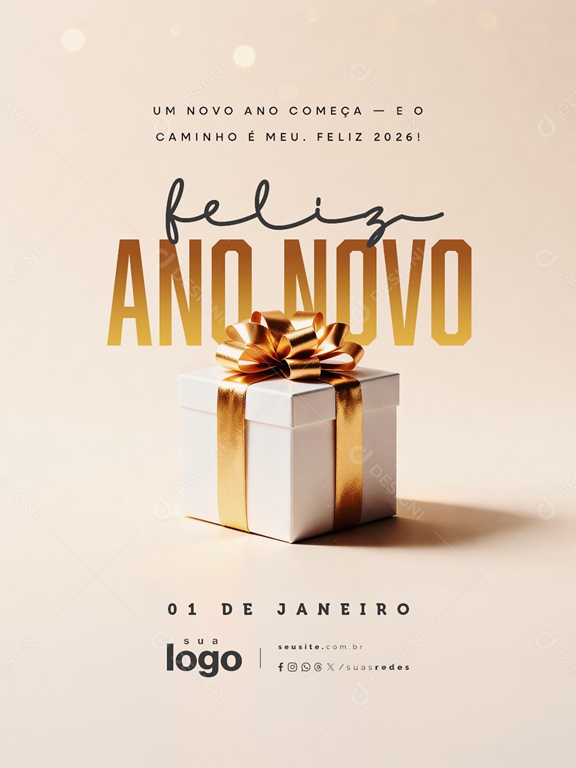 Feliz Ano Novo 01 de Janeiro Social Media PSD Editável