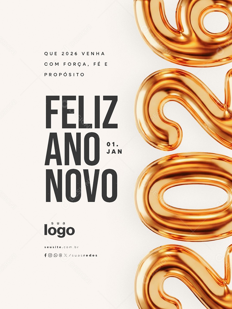 Feliz Ano Novo 01 de Janeiro Social Media PSD Editável