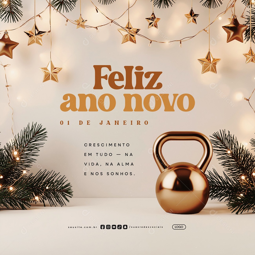 Feliz Ano Novo 01 de Janeiro Academia Social Media PSD Editável