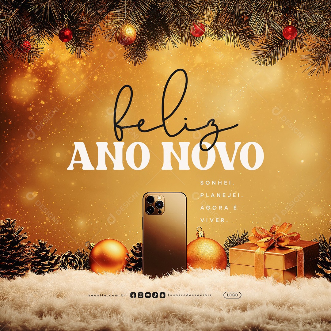 Feliz Ano Novo 01 de Janeiro Social Loja de Celulares Media PSD Editável