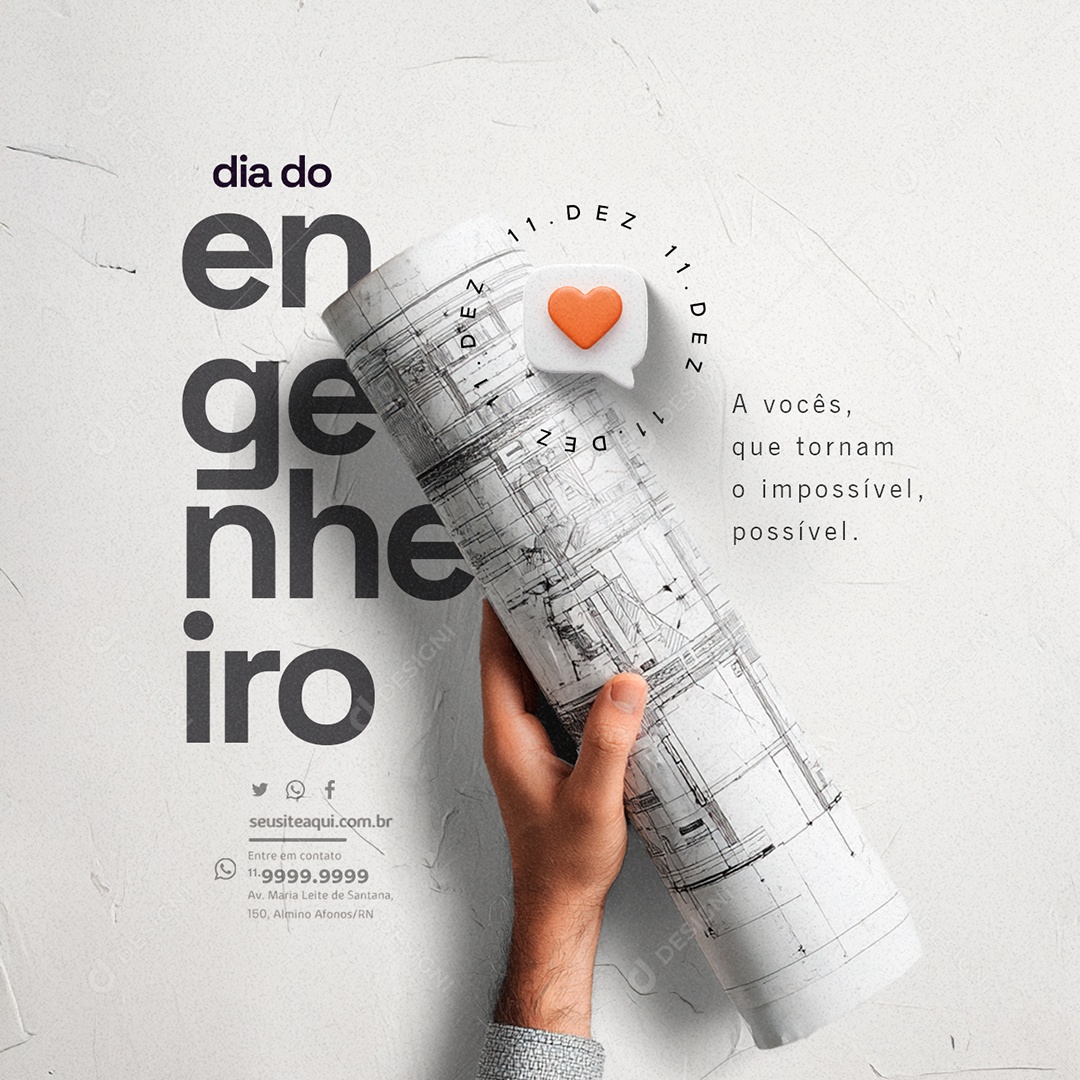 Dia do Engenheiro 11 de Dezembro Social Media PSD Editável