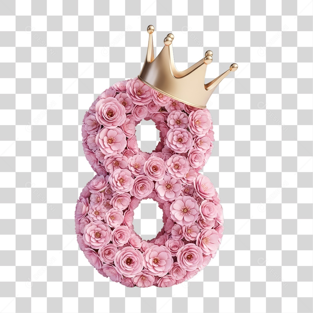 Número 8 com Flores Rosas Dia da Mulher PNG Transparente