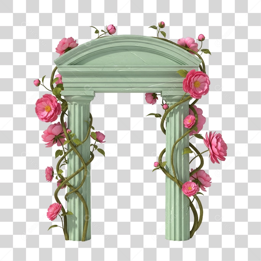 Pilar com Flores Rosas Dia da Mulher PNG Transparente