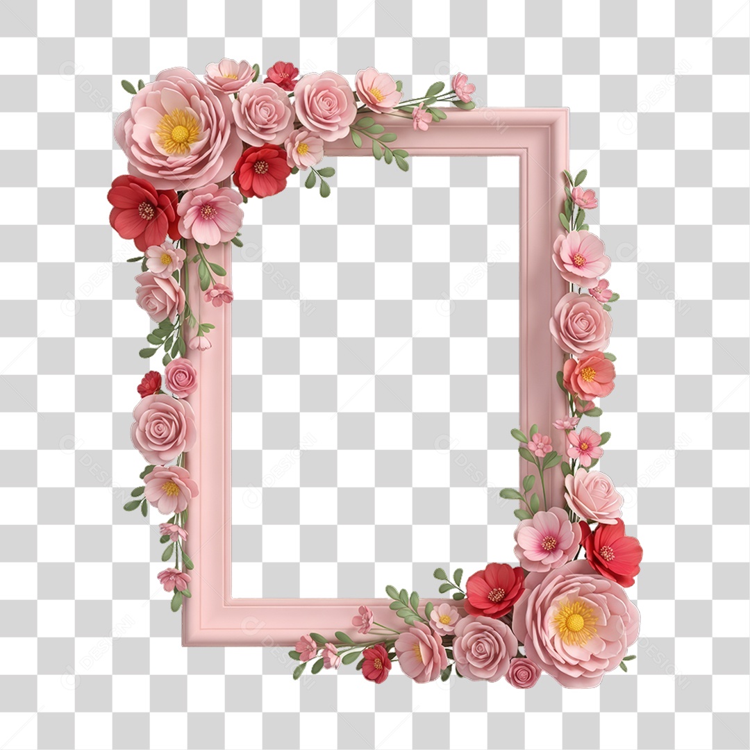 Quadro com Flores Rosas Dia da Mulher PNG Transparente