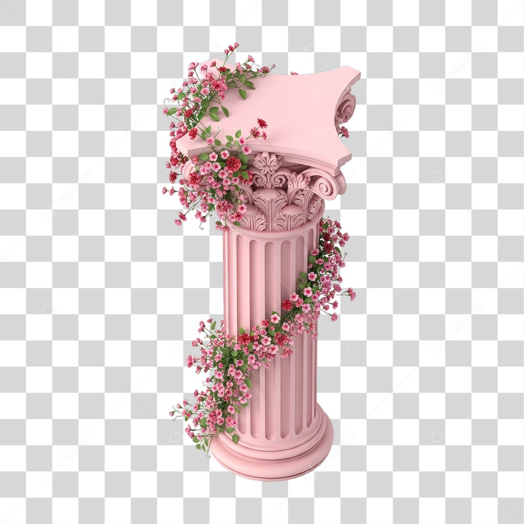 Pilar com Flores Rosas Dia da Mulher PNG Transparente