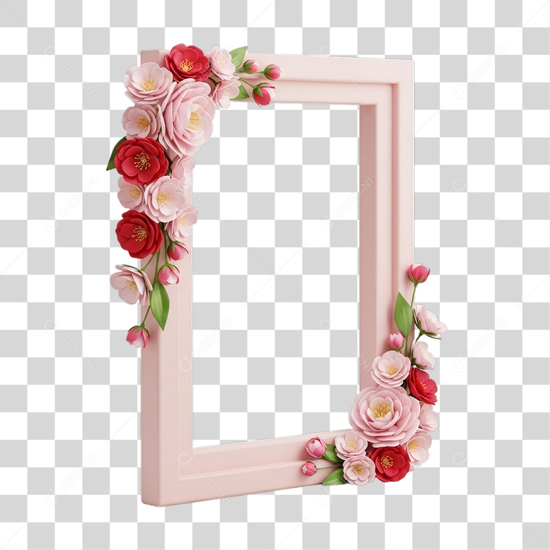 Quadro com Flores Rosas Dia da Mulher PNG Transparente